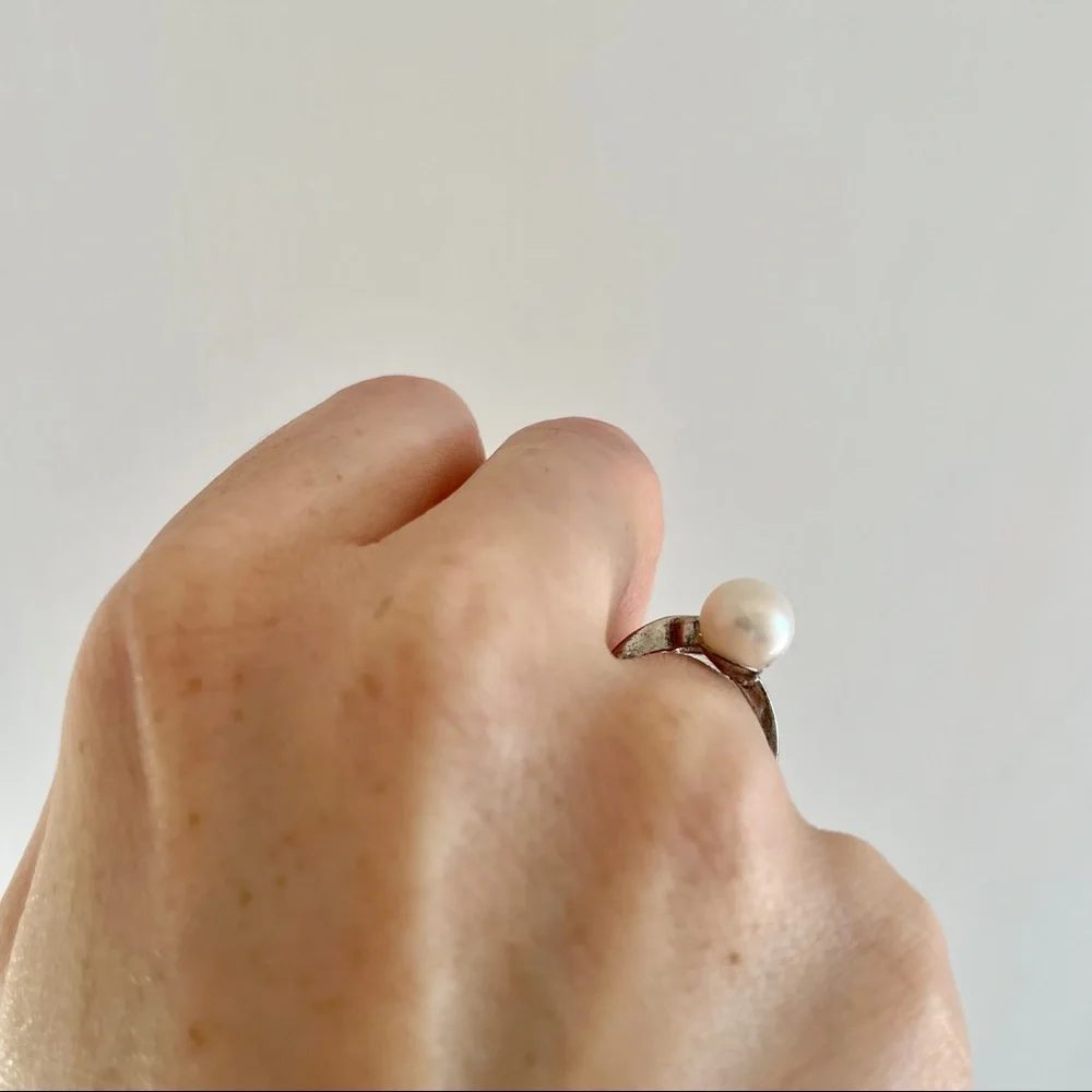 🪙 NIB Adjustable‎ AUTHENTIC THAI PEARL & Silver Leaf Ring